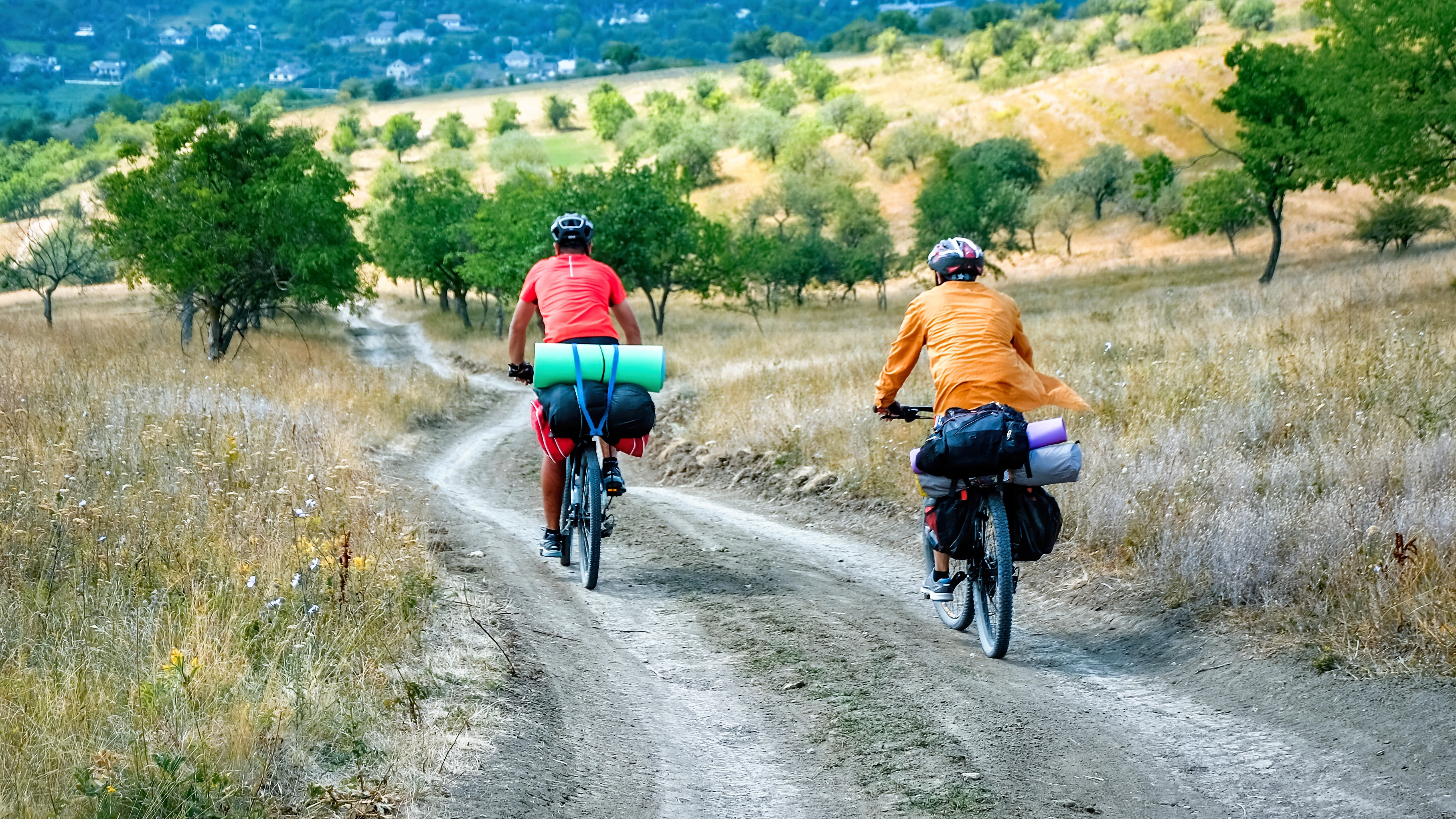 Couple riding bikes